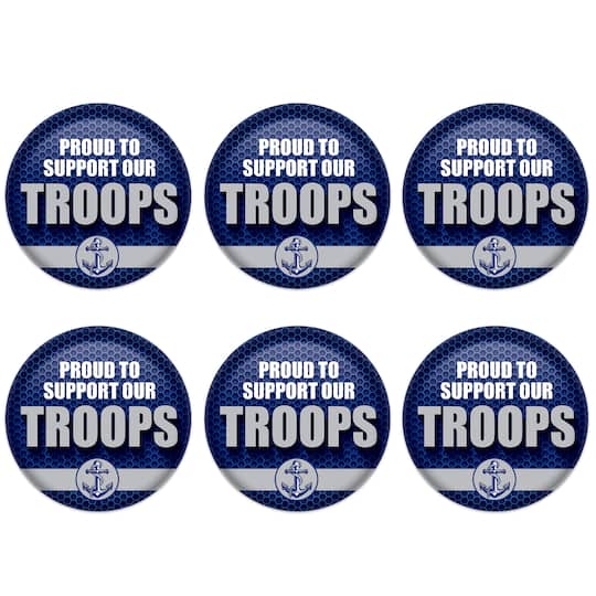 Beistle 2" Blue Proud To Support Our Troops Buttons, 6ct.